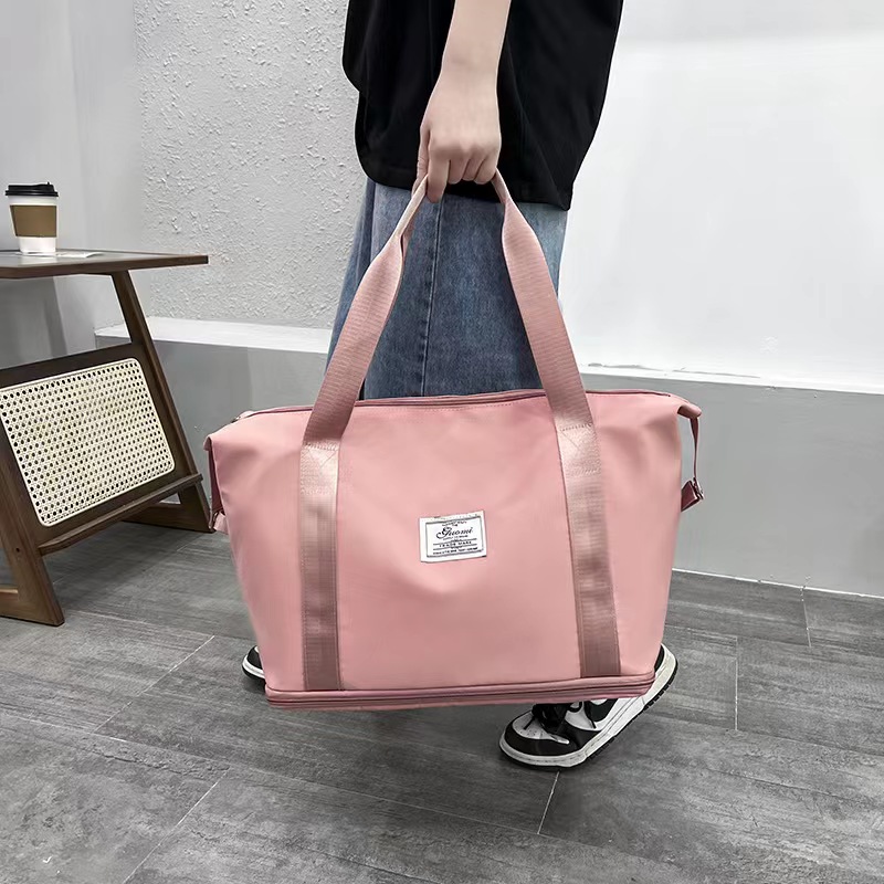 Khaki Trendy Letter Print Travel Duffle Handbag, Lightweight Luggage  BagPortable Sports Fitness Bag