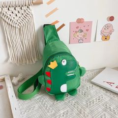Children's backpack cartoon cute little dinosaur crossbody bag ultra light and large capacity zero wallet chest bag Green