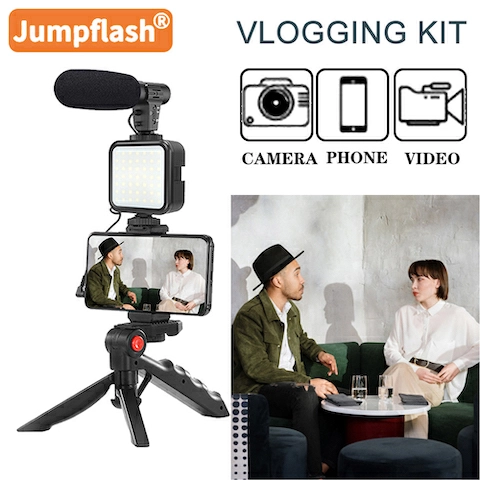 Professional Smartphone Vlog Shooting Kits with Microphone LED Light Camera Tripod Holder for Live Photography YouTube Recording