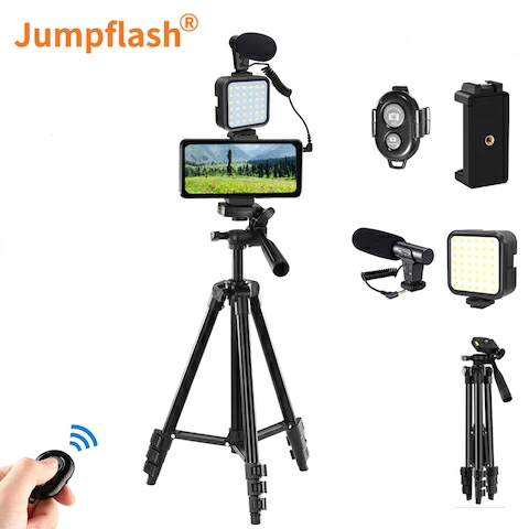 Jumpflash Vlog Shooting Kits Studio Photography Suit With Microphone LED Fill Light adjustable Tripod For Smartphone Camera