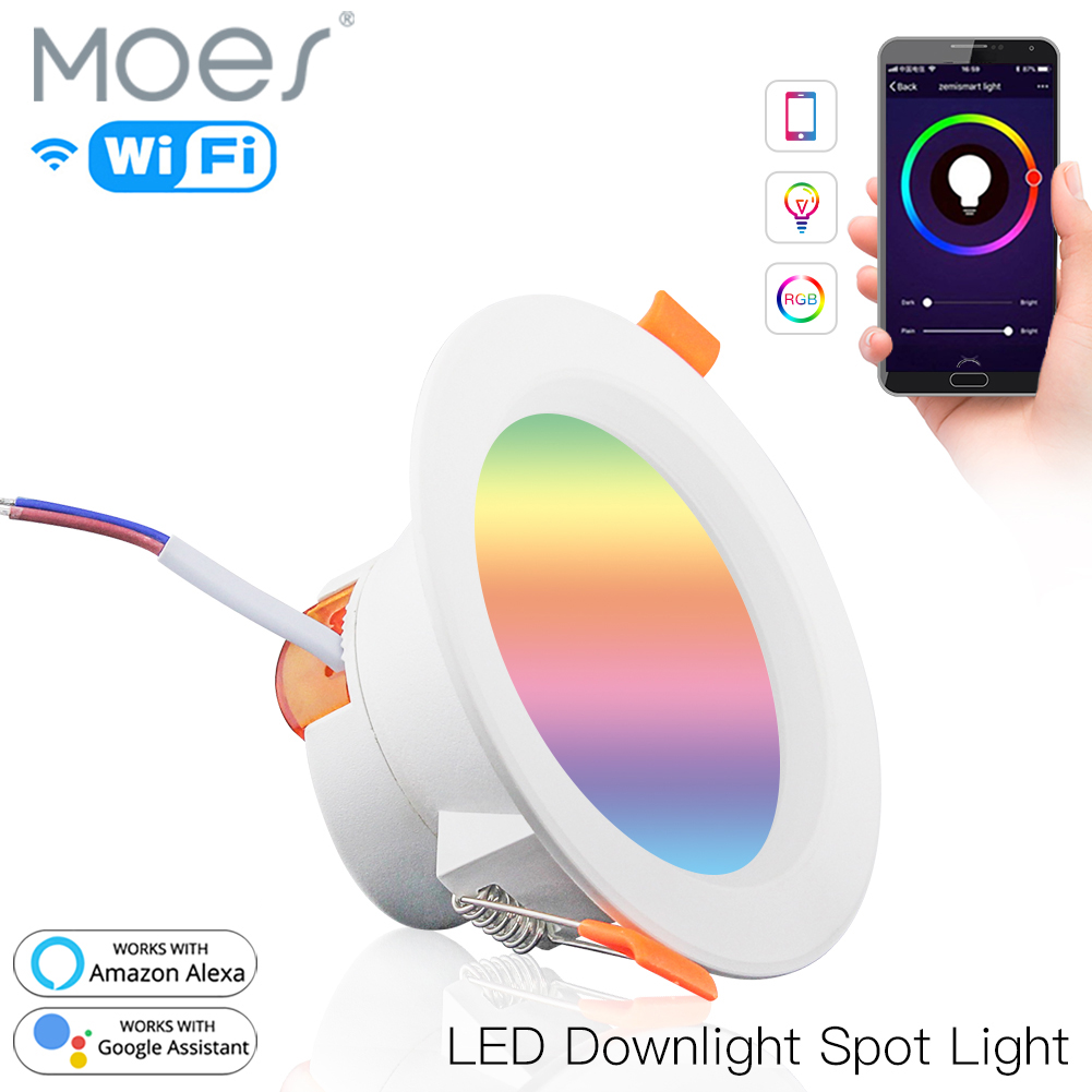 WiFi Smart LED Downlight Dimming Round Spot Light  7W RGB Color Changing 2700K-6500K Warm Cool light Work with Alexa Google Home