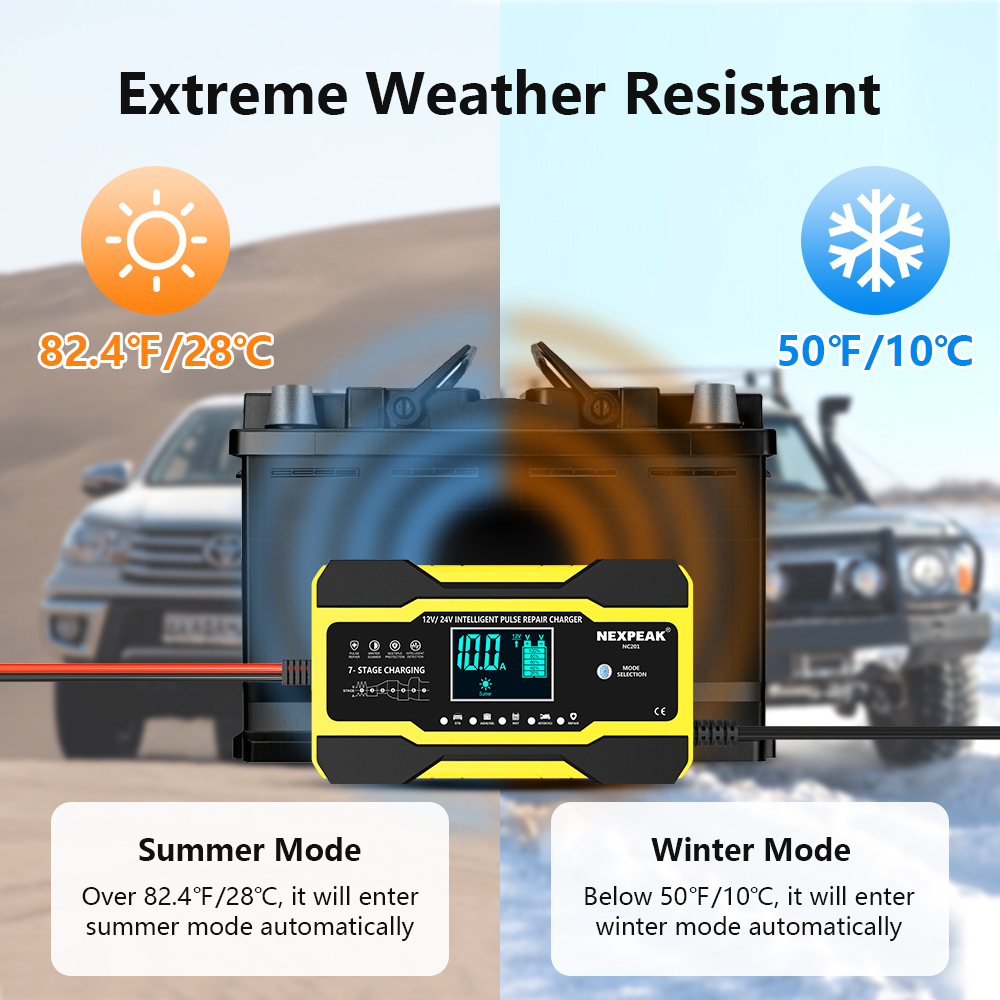Automatic Battery-chargers Digital LCD Display 12V-24V 10A Car Battery Chargers Power Puls Repair Chargers Wet Dry Lead Acid
