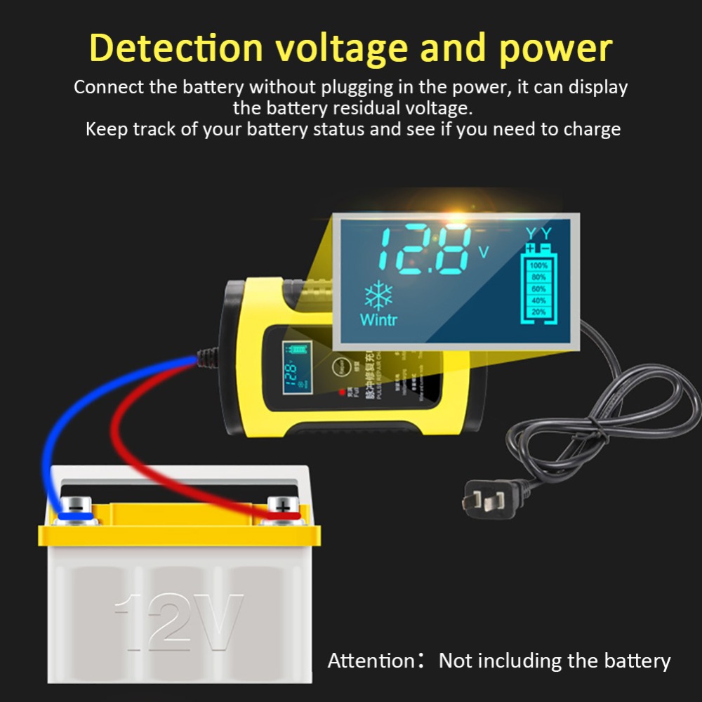 12V 6A Car Battery Charger Full Automatic Power Pulse Repair Chargers Wet Dry Lead Acid Battery Chargers Digital LCD Display
