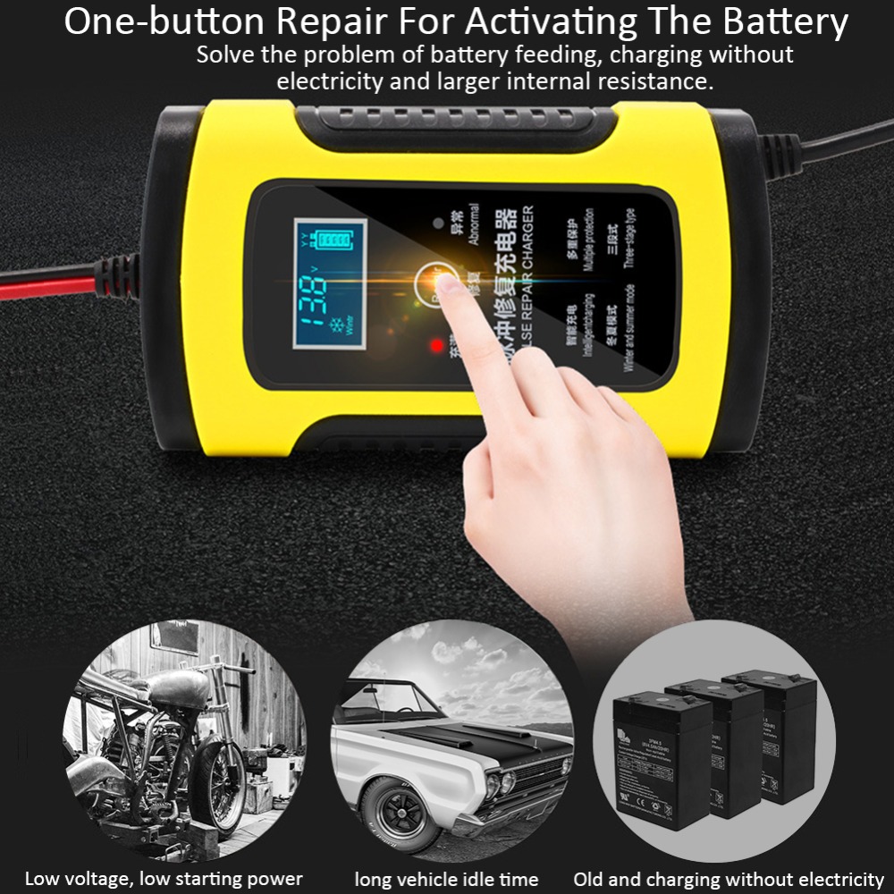 12V 6A Car Battery Charger Full Automatic Power Pulse Repair Chargers Wet Dry Lead Acid Battery Chargers Digital LCD Display