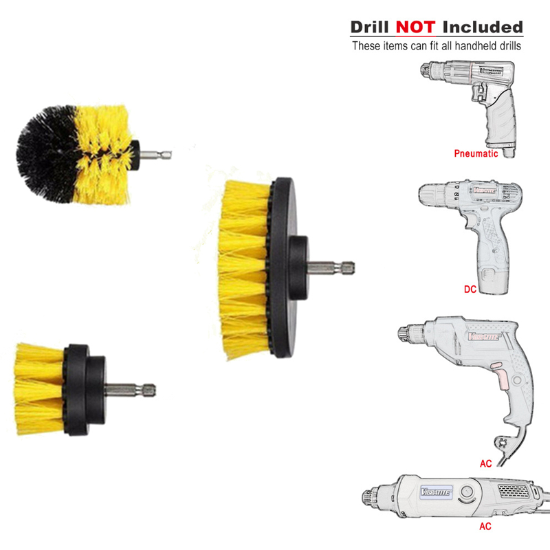 3Pcs/Set 4Pcs/Set Electric Scrubber Brush Drill Brush Kit Plastic Round Cleaning Brush For Carpet Glass Car Tires Nylon Brushes 2/3.5/4''