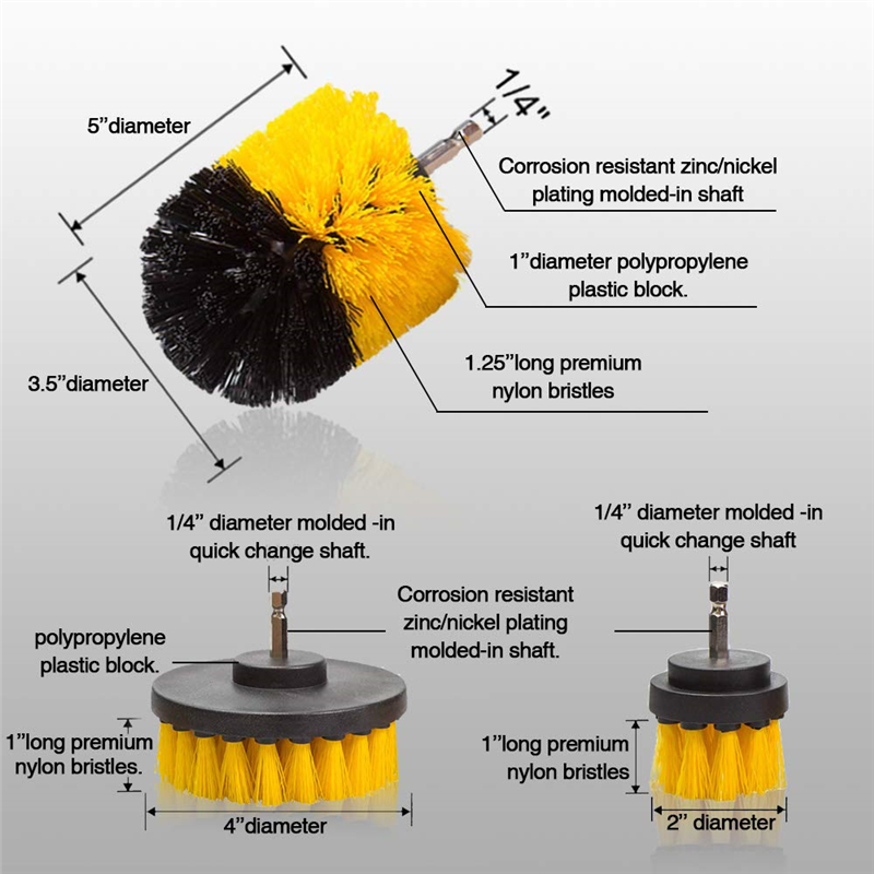3Pcs/Set 4Pcs/Set Electric Scrubber Brush Drill Brush Kit Plastic Round Cleaning Brush For Carpet Glass Car Tires Nylon Brushes 2/3.5/4''