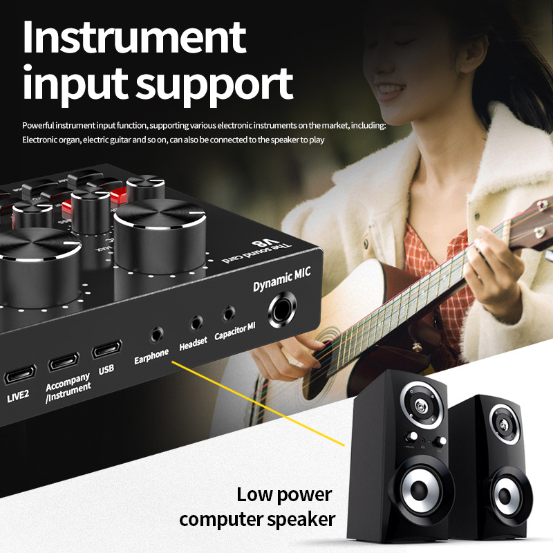 V8 Sound Cards Audio Bluetooth Professional Studio Recording Webcast Personal Entertainment Live Broadcast Microphone Computer Phone USB soundcard for microphone