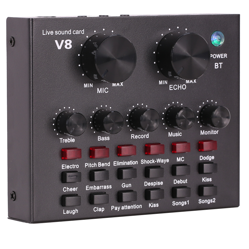 V8 Sound Cards Audio Bluetooth Professional Studio Recording Webcast Personal Entertainment Live Broadcast Microphone Computer Phone USB soundcard for microphone