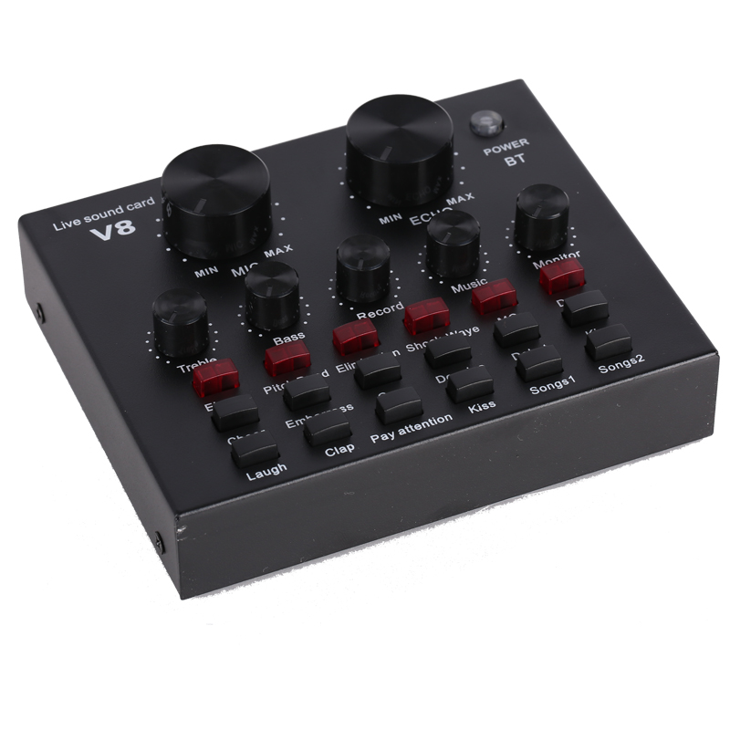 V8 Sound Cards Audio Bluetooth Professional Studio Recording Webcast Personal Entertainment Live Broadcast Microphone Computer Phone USB soundcard for microphone