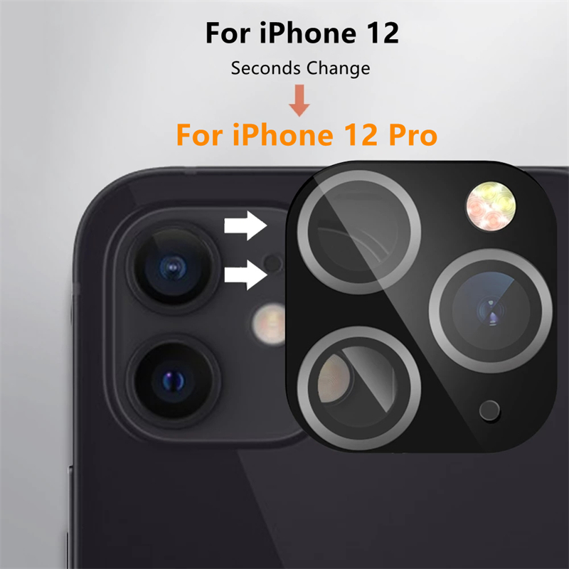 Modified Camera Lens Sticker Seconds Change For iPhone 12 to 12 PRO Back Film Phone Titanium Alloy Fake Camera Protector Cover