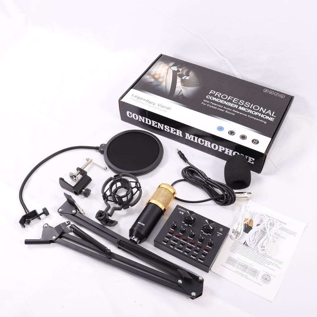 Microphone and Professional Audio V8 Sound Card Set BM800 Mic Studio Condenser Microphones for Karaoke Podcast Recording Live Streaming