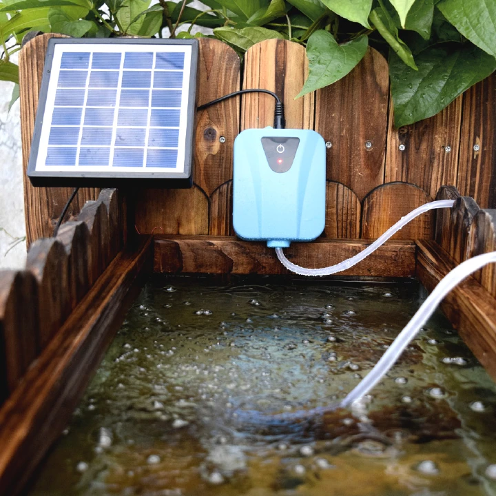 2L/min Aquarium Air Pump Solar Powered Oxygenator Fish Tank Oxygen Pump USB Charging Pond Aerator Water Pump with 1 Air Stone