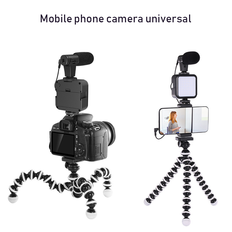 KIT-03LM Jumpflash Tripod Vlogging Kits Photography With Microphone LED Fill Light Phone Holder For Interview Live Recording YouTube