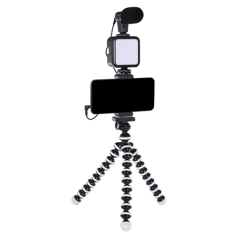 KIT-03LM Jumpflash Tripod Vlogging Kits Photography With Microphone LED Fill Light Phone Holder For Interview Live Recording YouTube