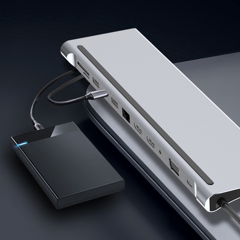 12-In-1 USB Type-C Hub to Dual -HDMI-compati Rj45 Multi USB 3.0 Power Adapter Docking Station for Laptop Support Pd Transmission