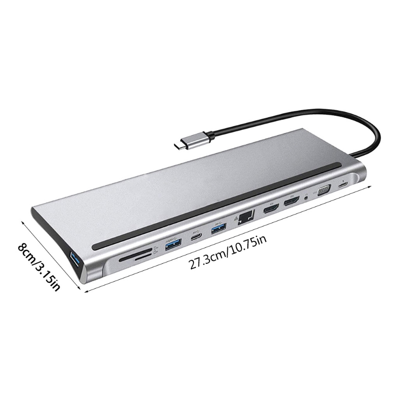 12-In-1 USB Type-C Hub to Dual -HDMI-compati Rj45 Multi USB 3.0 Power Adapter Docking Station for Laptop Support Pd Transmission