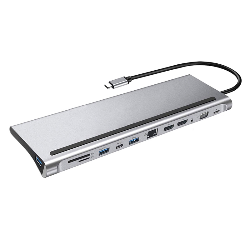 12-In-1 USB Type-C Hub to Dual -HDMI-compati Rj45 Multi USB 3.0 Power Adapter Docking Station for Laptop Support Pd Transmission