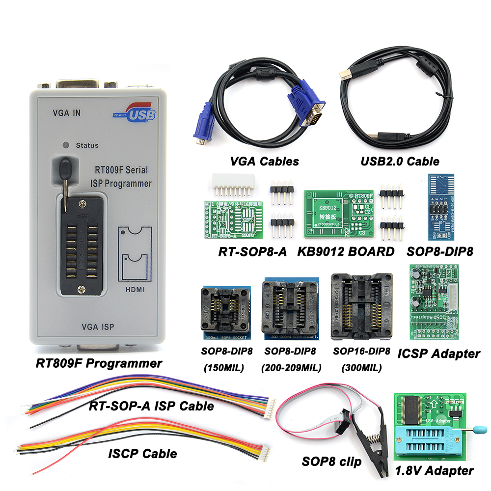 2021 Newst Original RT809F ISP Programmer/ RT809 lcd usb programmer Repair Tools 24-25-93 serise IC with Full adapters