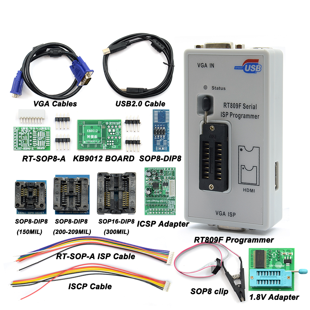 2021 Newst Original RT809F ISP Programmer/ RT809 lcd usb programmer Repair Tools 24-25-93 serise IC with Full adapters