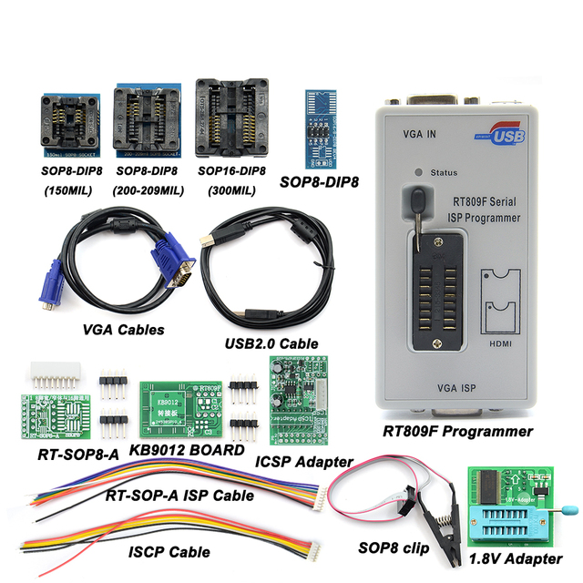 2021 Newst Original RT809F ISP Programmer/ RT809 lcd usb programmer Repair Tools 24-25-93 serise IC with Full adapters