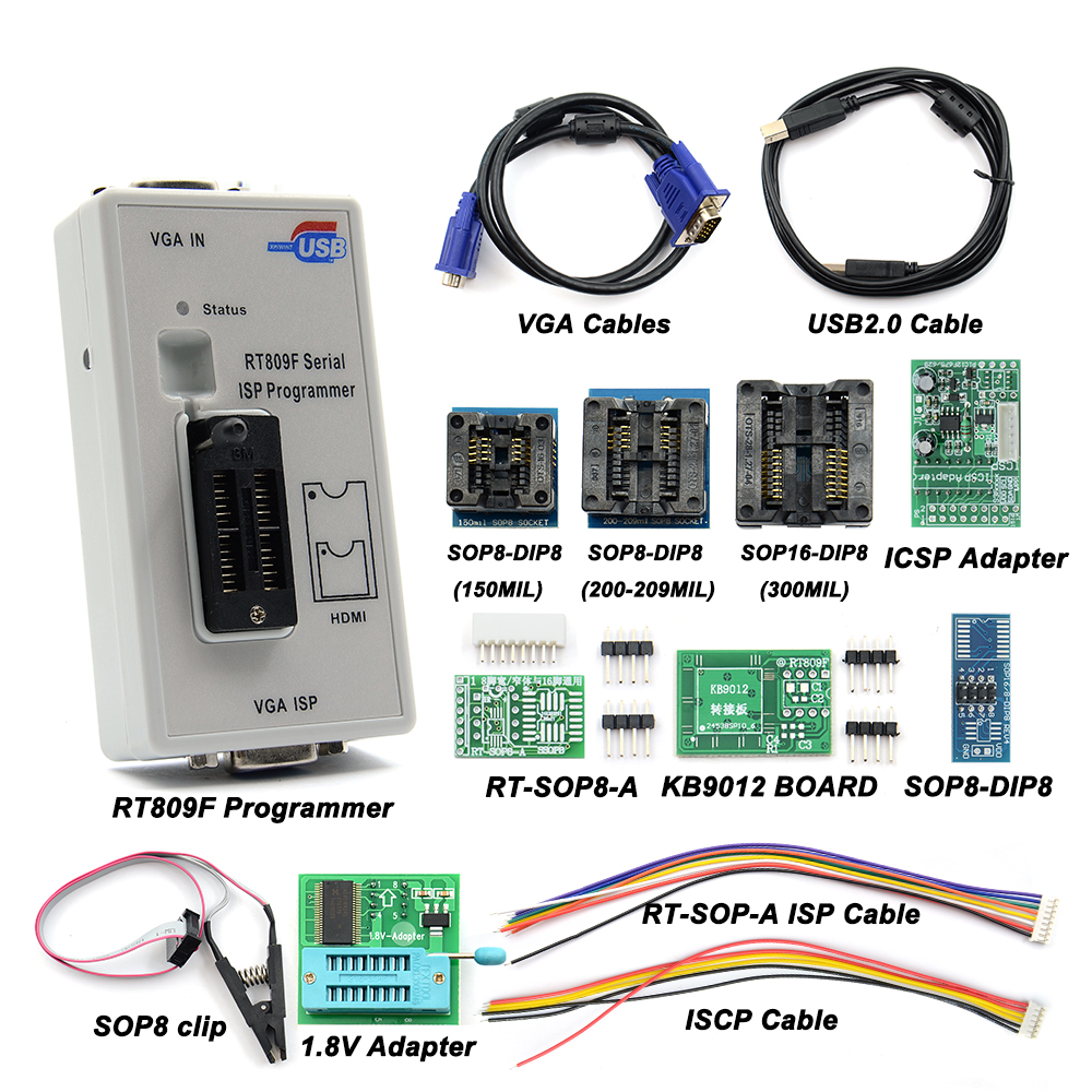 2021 Newst Original RT809F ISP Programmer/ RT809 lcd usb programmer Repair Tools 24-25-93 serise IC with Full adapters