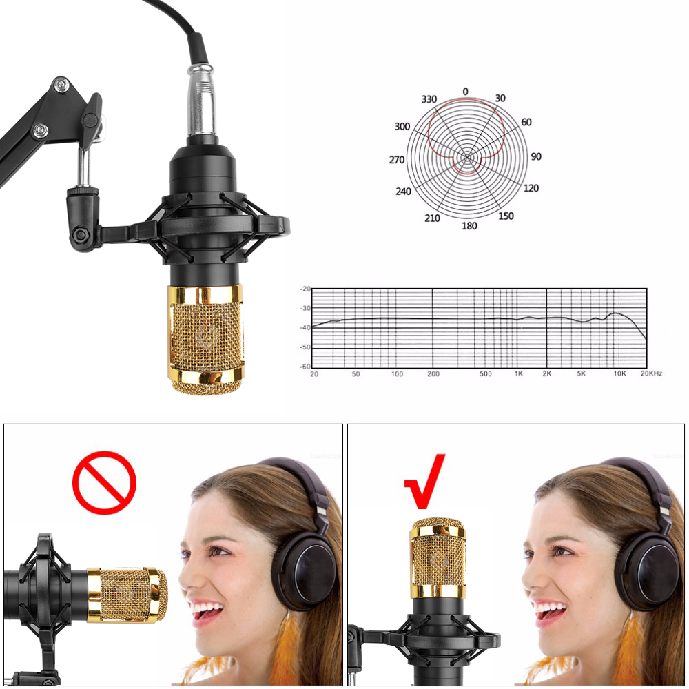 BM800 Studio Condenser Microphone Mic Professional Live Broadcast Suit With V8 Sound Card For Live Streaming Singing Recording