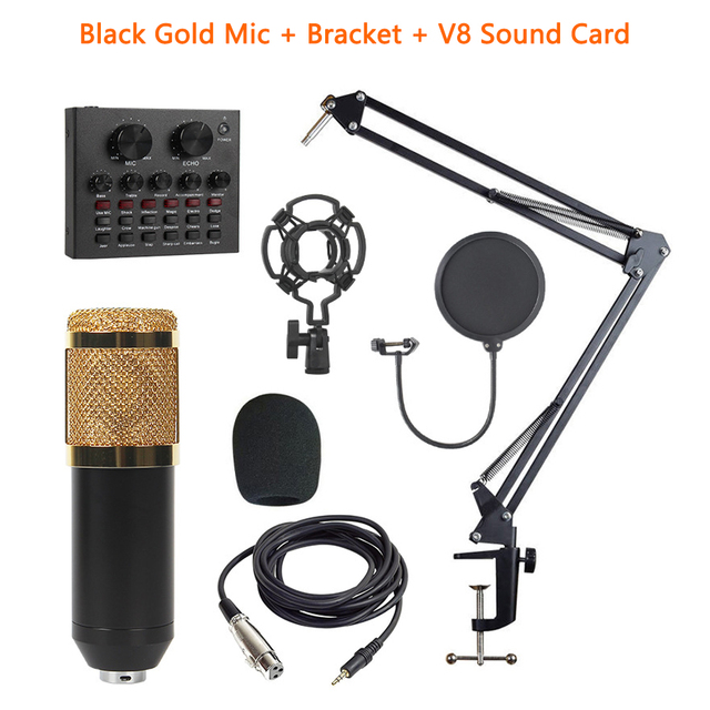 BM800 Studio Condenser Microphone Mic Professional Live Broadcast Suit With V8 Sound Card For Live Streaming Singing Recording