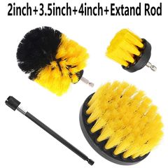 Drill Brush Attachment Set Power Scrubber Wash Cleaning Brushes Tool Kit with Extension for Clean Car Wheel Tire Glass windows home kitchen living area 4Pcs Set 2+3.5+4inch+Extand Rod