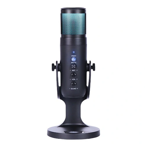 Recording RGB Condenser Microphone for iPhone Android Laptop Computer Professional USB Mic with Earphone for Game Live Broadcast