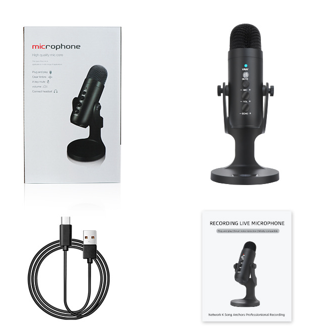 USB Condenser Microphone Stand Gaming Streaming Monitor Noise Reduction Mute Recording Mic Computer PC DJ Karaoke