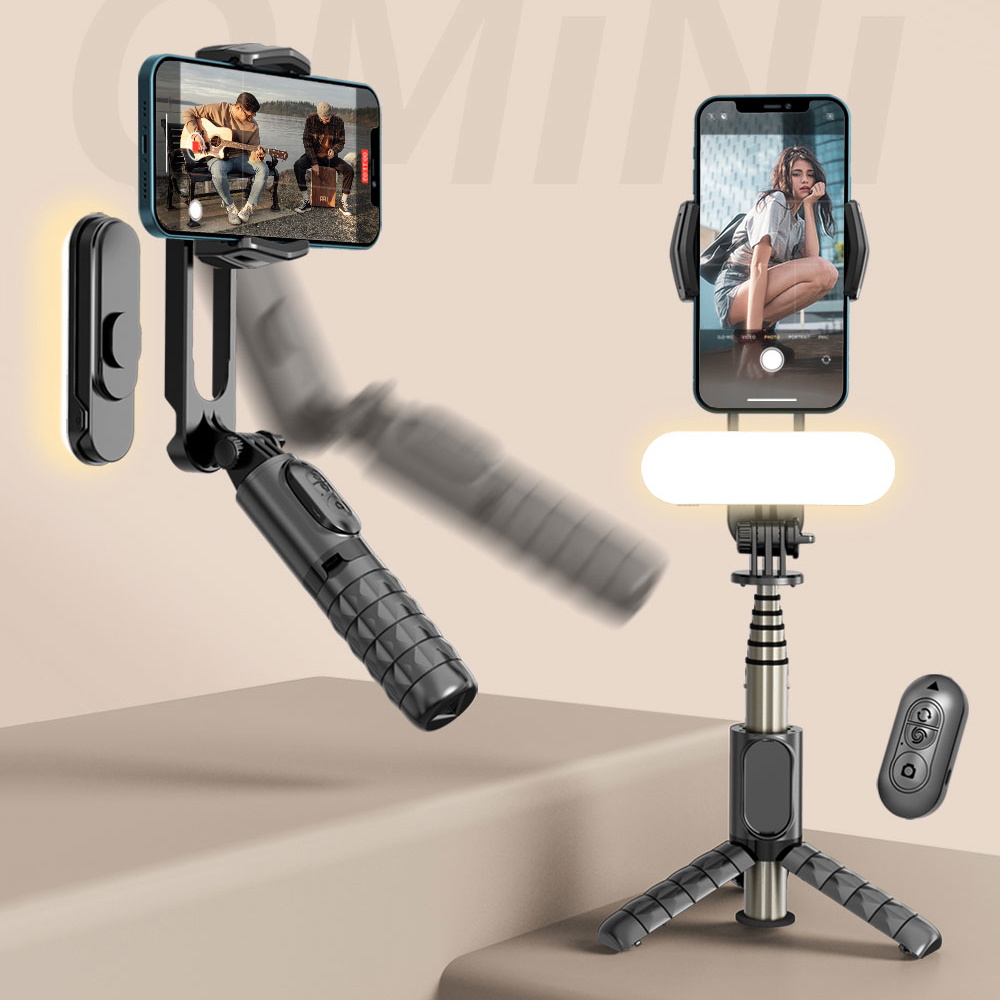 Handheld Gimbal Stabilizer Mini Selfie Stick Tripod with Light Wireless Remote Portable Telescopic Tripod for Phone Stand Holder