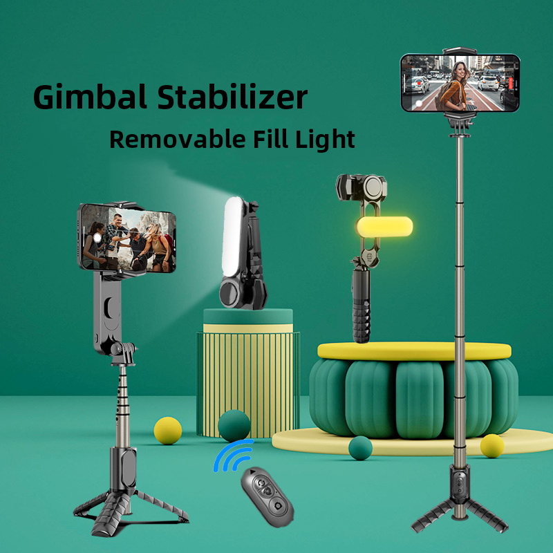 Handheld Gimbal Stabilizer Mini Selfie Stick Tripod with Light Wireless Remote Portable Telescopic Tripod for Phone Stand Holder