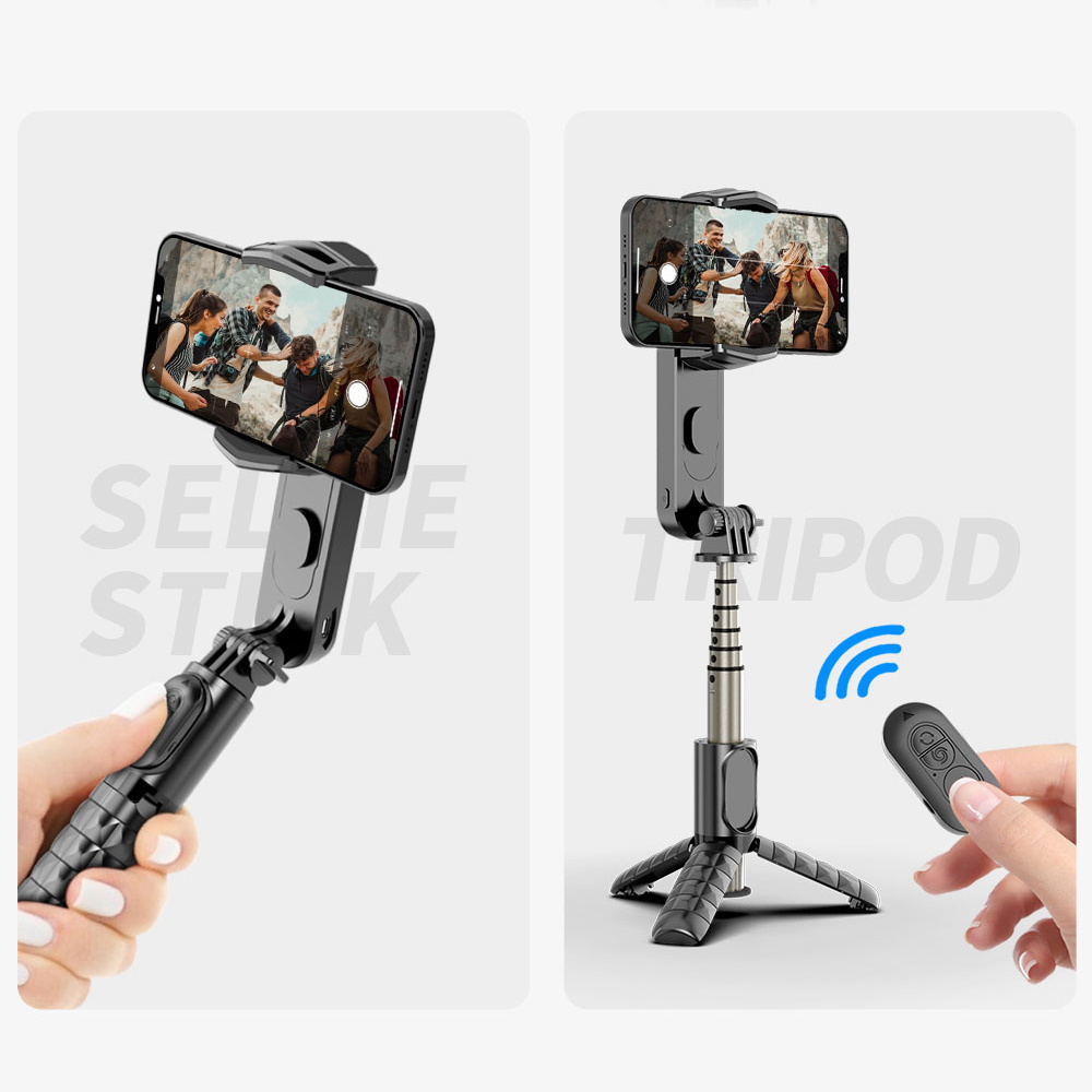 Handheld Gimbal Stabilizer Mini Selfie Stick Tripod with Light Wireless Remote Portable Telescopic Tripod for Phone Stand Holder
