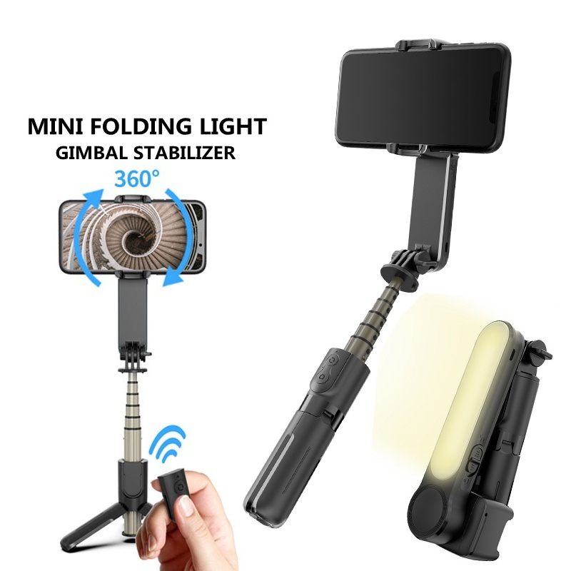Handheld Gimbal Stabilizer Mini Selfie Stick Tripod with Light Wireless Remote Portable Telescopic Tripod for Phone Stand Holder