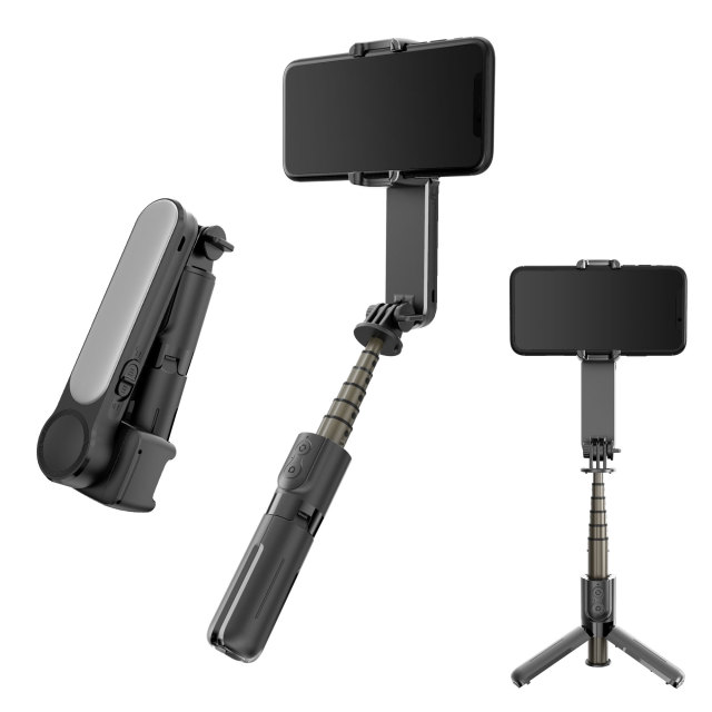 Handheld Gimbal Stabilizer Mini Selfie Stick Tripod with Light Wireless Remote Portable Telescopic Tripod for Phone Stand Holder