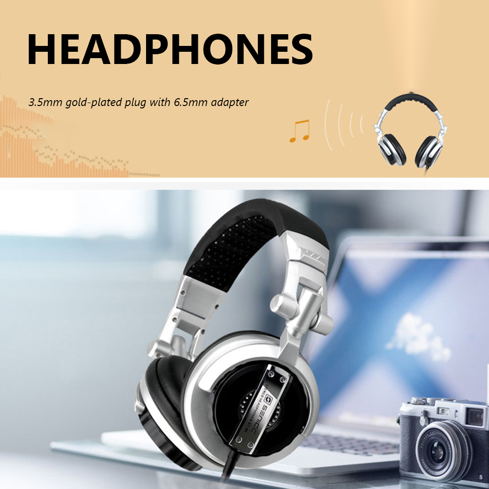 ST-80 Wired Stereo Headset Ergonomic Recording Stereo HiFi DJ Studio Monitor Headphone with 3.5mm Plug 50mm Driver Unit Earphone