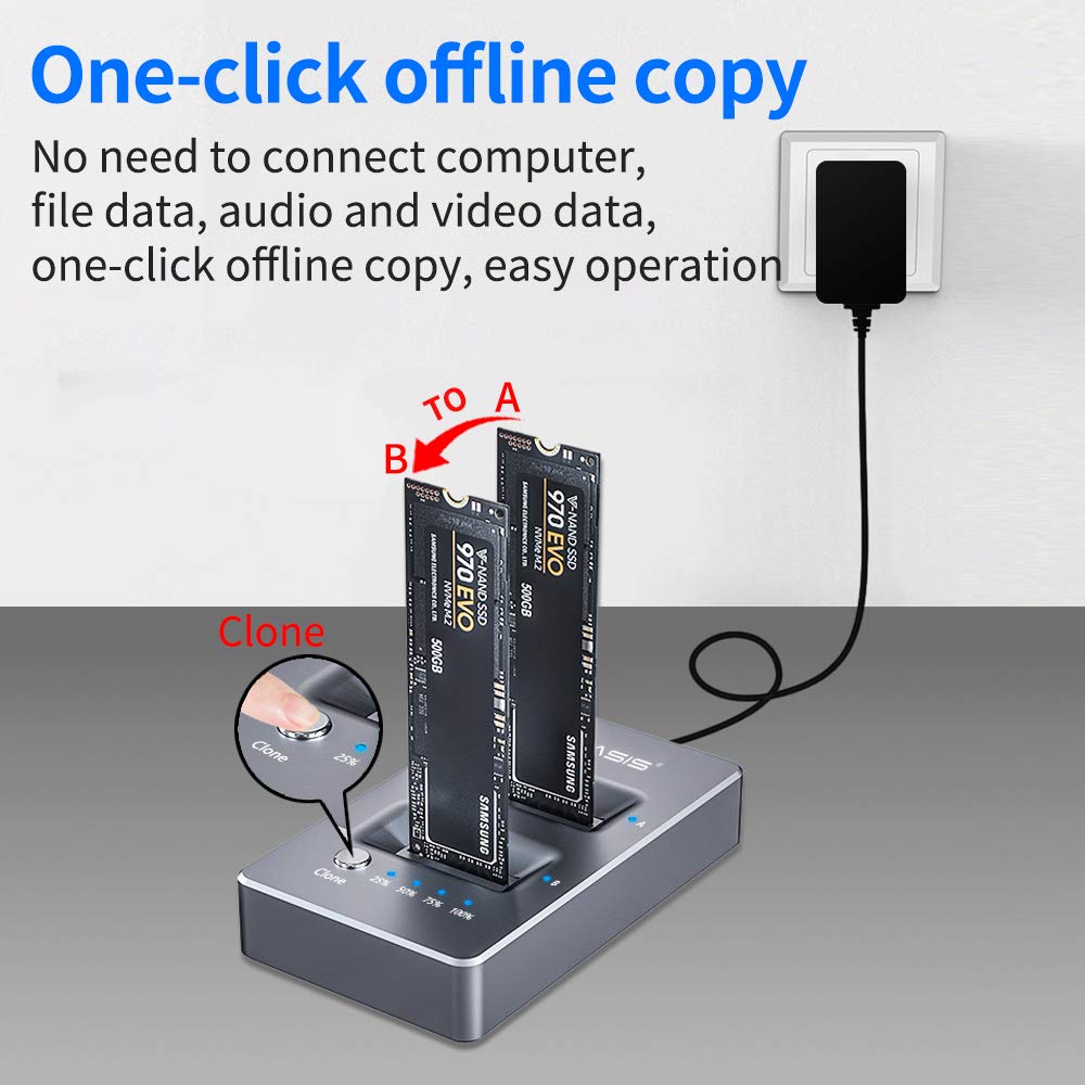 ACASIS NVMe Dual Bay Enclosure Clone Docking Station M.2 USB3.1 Gen2 Type C External Hard Disk Box for M2 SSD and M Key SSD