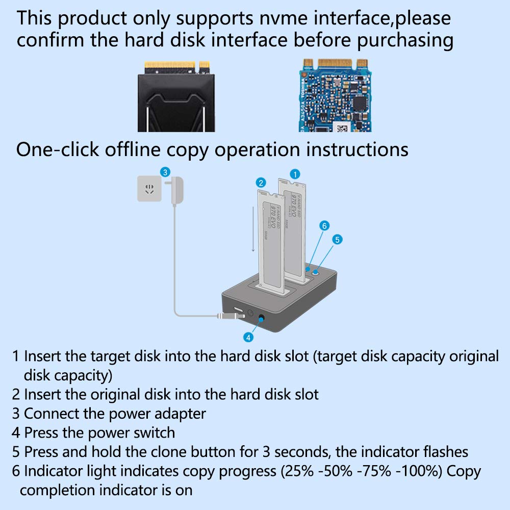 ACASIS NVMe Dual Bay Enclosure Clone Docking Station M.2 USB3.1 Gen2 Type C External Hard Disk Box for M2 SSD and M Key SSD