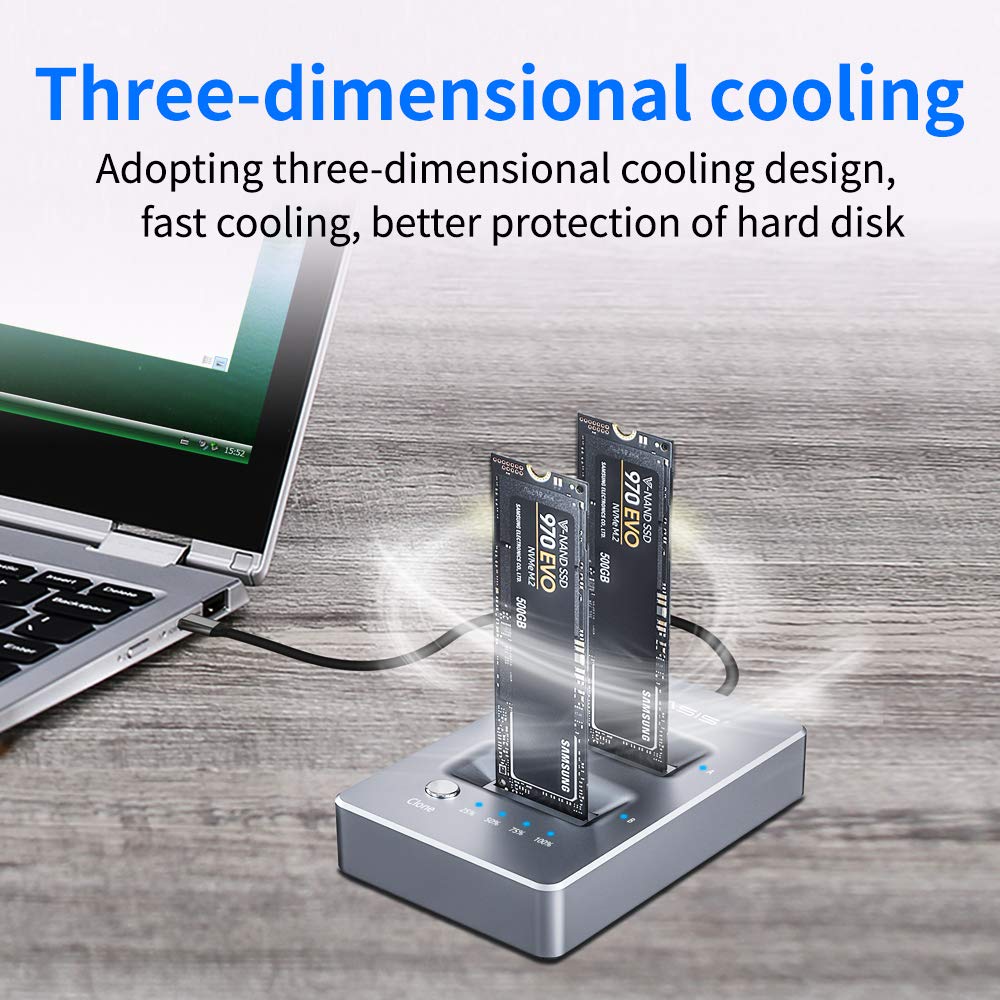 ACASIS NVMe Dual Bay Enclosure Clone Docking Station M.2 USB3.1 Gen2 Type C External Hard Disk Box for M2 SSD and M Key SSD