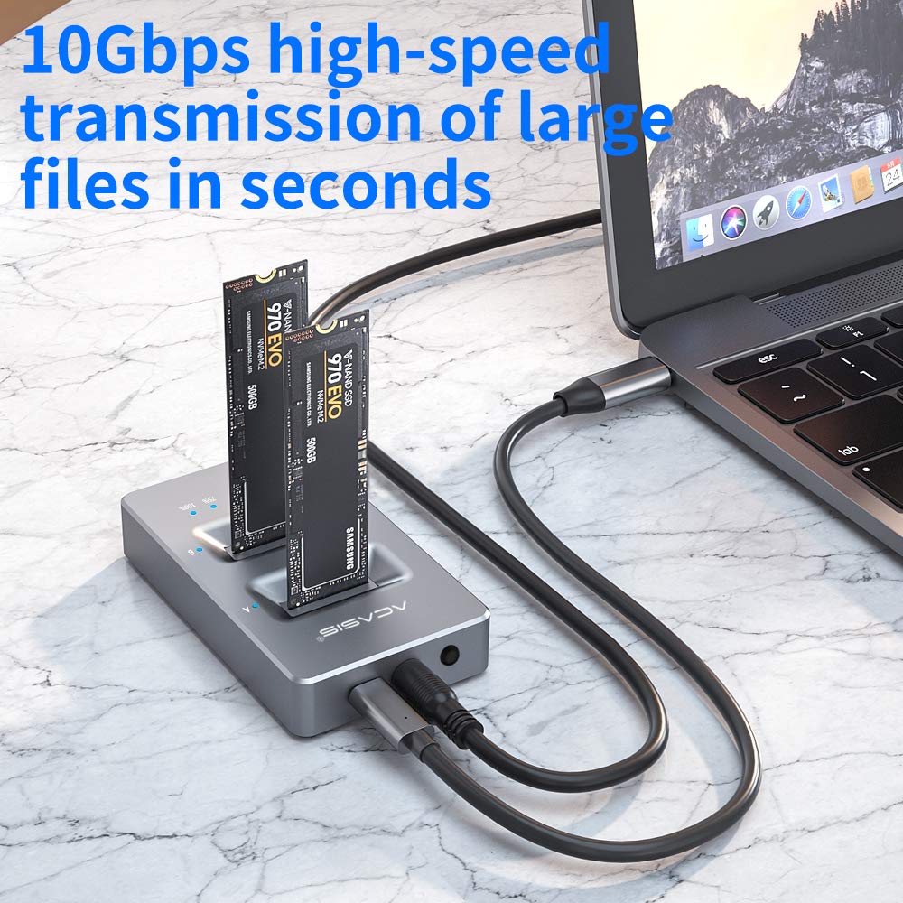 ACASIS NVMe Dual Bay Enclosure Clone Docking Station M.2 USB3.1 Gen2 Type C External Hard Disk Box for M2 SSD and M Key SSD