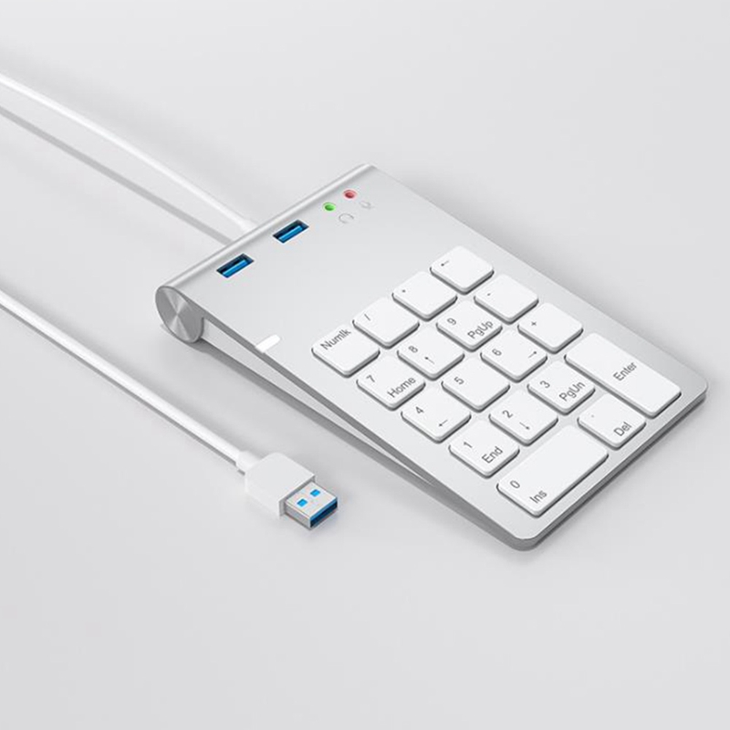 USB Numeric Keypad 18 Keys with USB 3.0 Port Hubs and Audio Adapter for Mini Digital Keyboard Ultra Slim Number Pad PC