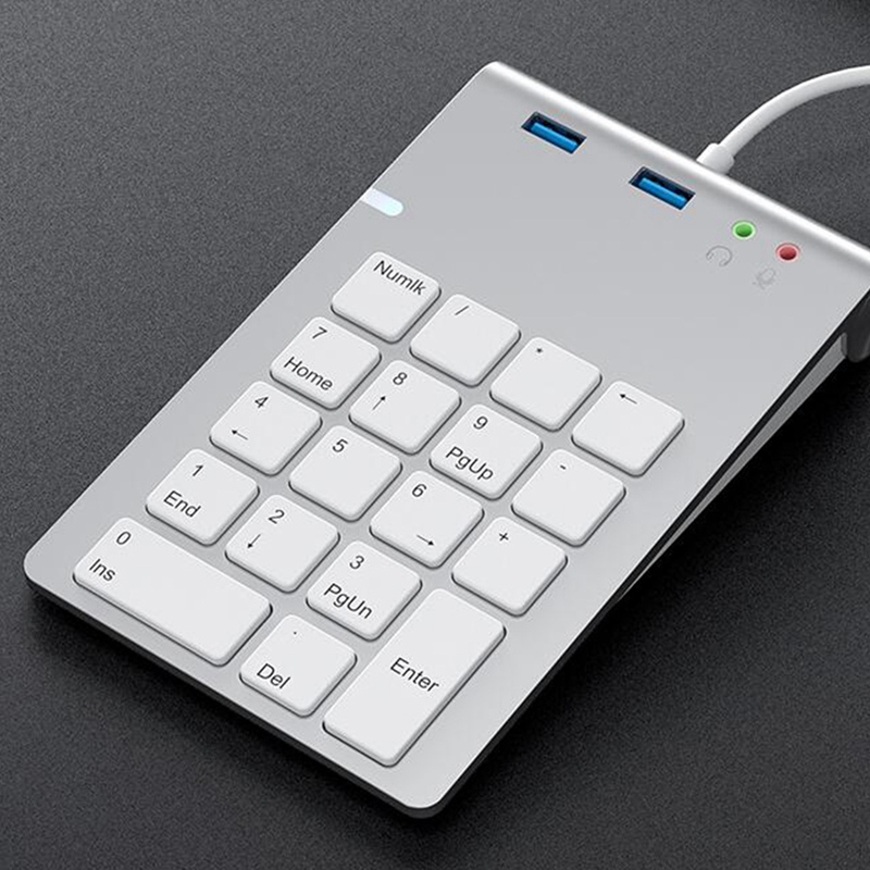 USB Numeric Keypad 18 Keys with USB 3.0 Port Hubs and Audio Adapter for Mini Digital Keyboard Ultra Slim Number Pad PC