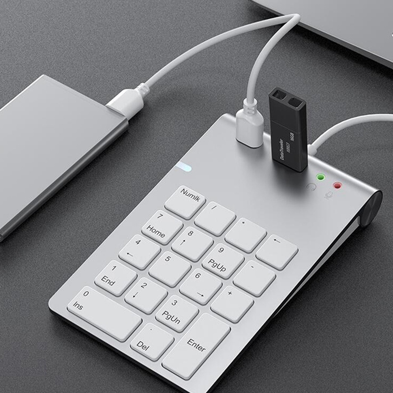 USB Numeric Keypad 18 Keys with USB 3.0 Port Hubs and Audio Adapter for Mini Digital Keyboard Ultra Slim Number Pad PC