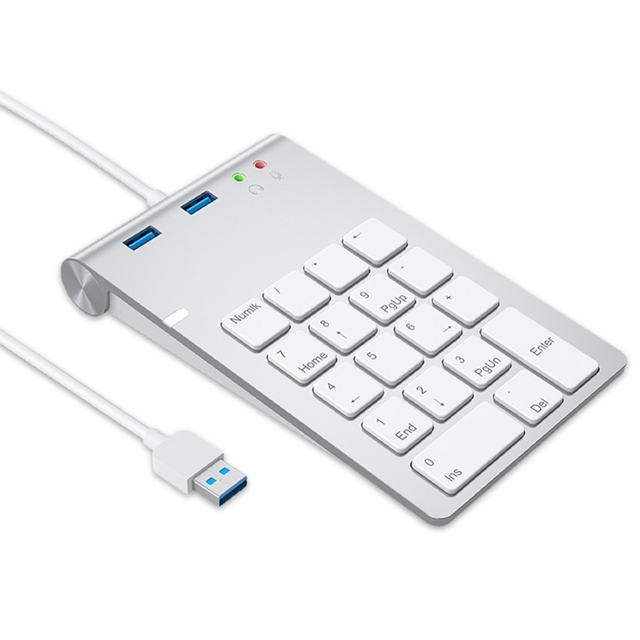 USB Numeric Keypad 18 Keys with USB 3.0 Port Hubs and Audio Adapter for Mini Digital Keyboard Ultra Slim Number Pad PC