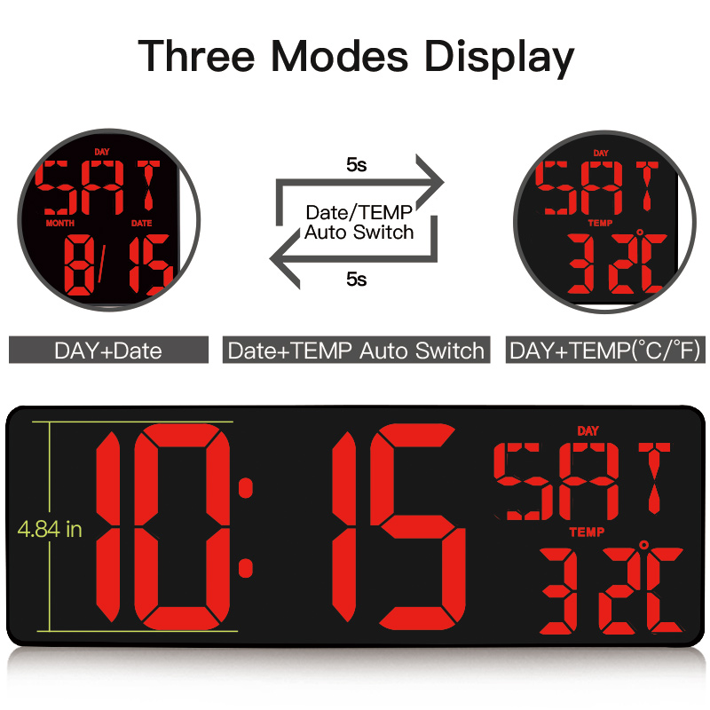 16.5 Inch LED Large Display Digital Wall Clock with Remote Control for home decor