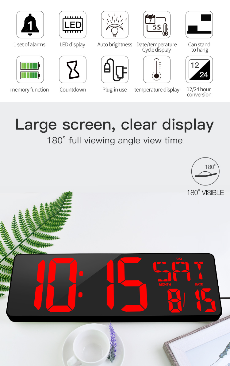 16.5 Inch LED Large Display Digital Wall Clock with Remote Control for home decor