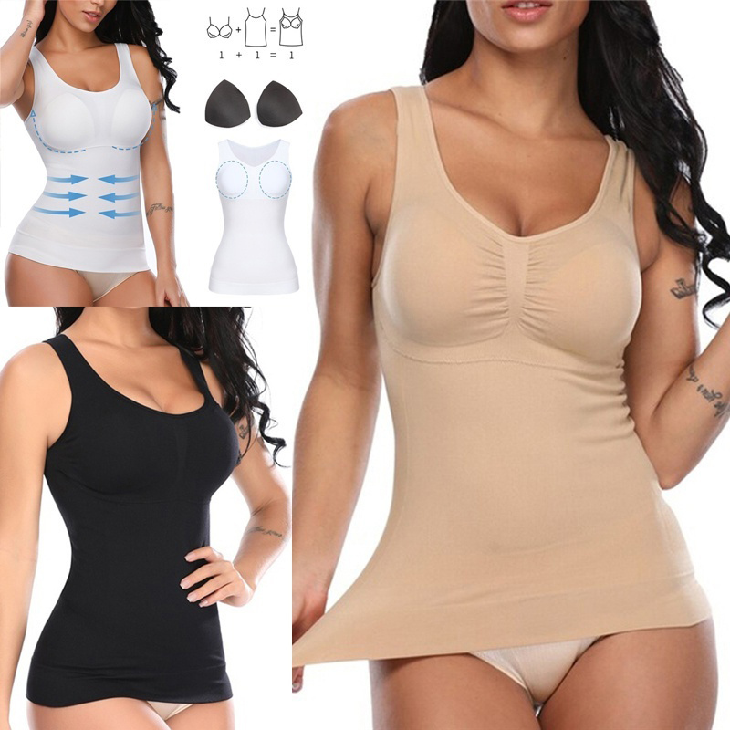 Women Shaper Slim Push Up Plus Size Bra Cami Tank Top Body Shaper Removable Shaper Underwear Slimming Vest Corset Shapewear