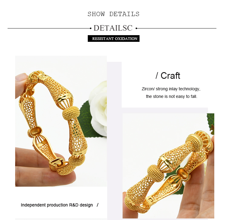 4pcs/Lot Indian Gold Color Bangles Charm Bracelets For Women African Jewelry Luxury Dubai Gold Plated Jewellery Wedding Gift
