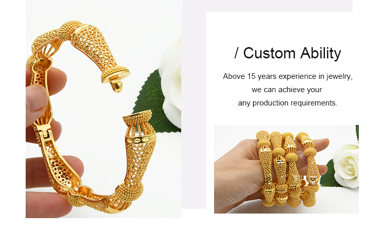 4pcs/Lot Indian Gold Color Bangles Charm Bracelets For Women African Jewelry Luxury Dubai Gold Plated Jewellery Wedding Gift