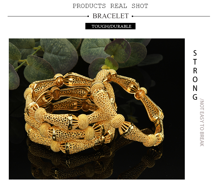 4pcs/Lot Indian Gold Color Bangles Charm Bracelets For Women African Jewelry Luxury Dubai Gold Plated Jewellery Wedding Gift